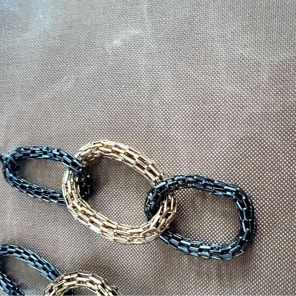 Gunmetal and Gold Chain Earrings - Picture 3 of 3